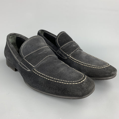 TO BOOT NY Size 10.5 Black Contrast Stitch Suede Slip On Penny Loafers