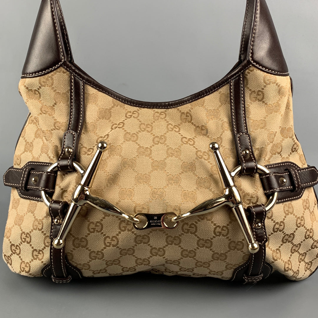 GUCCI Sac à main Hobo 85e anniversaire en toile monogramme beige et marron