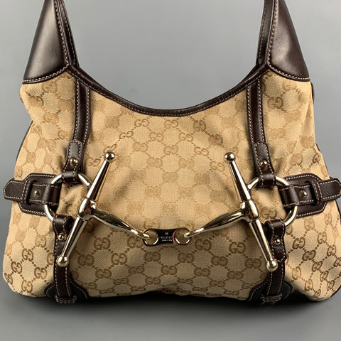 GUCCI Beige & Brown Monogram Canvas Leather Hobo 85th Anniversary Handbag