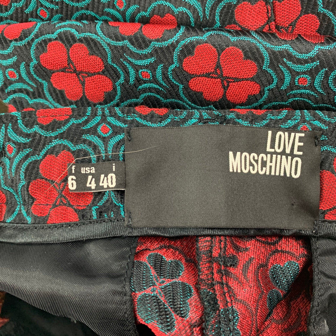 LOVE MOSCHINO Size 4 Black & Red Jacquard Polyester Dress Pants