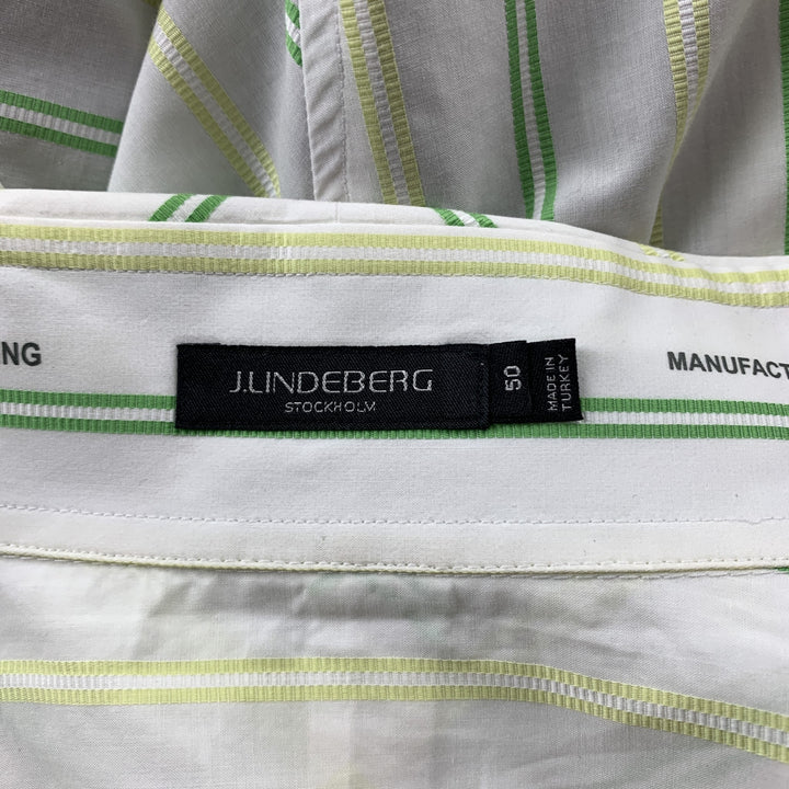 J. LINDEBERG Size M Green & White Stripe Cotton Button Up Long Sleeve Shirt