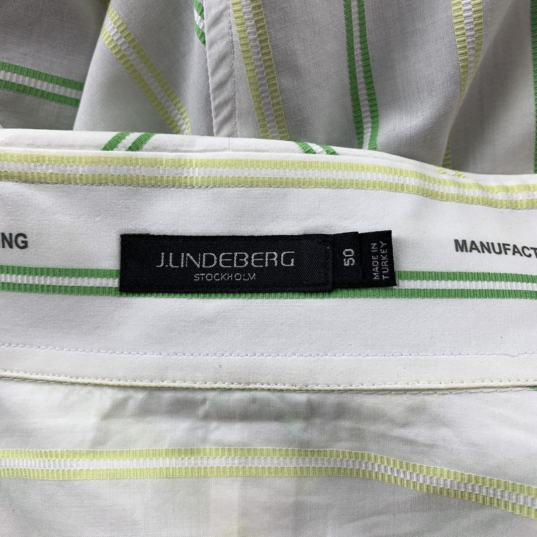 J. LINDEBERG Camisa de manga larga con botones de algodón a rayas verdes y blancas talla M