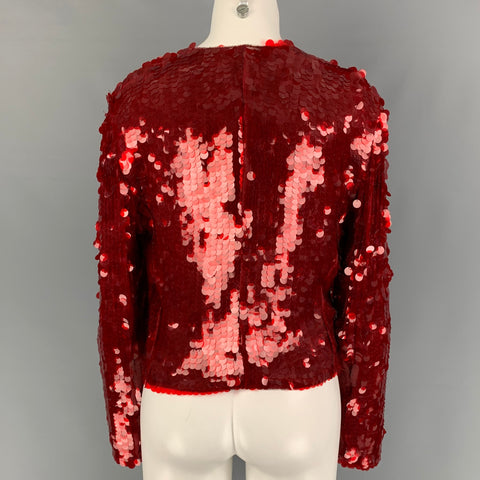 ARMANI COLLEZIONI Taille 8 Veste Payettes Snaps en soie rouge