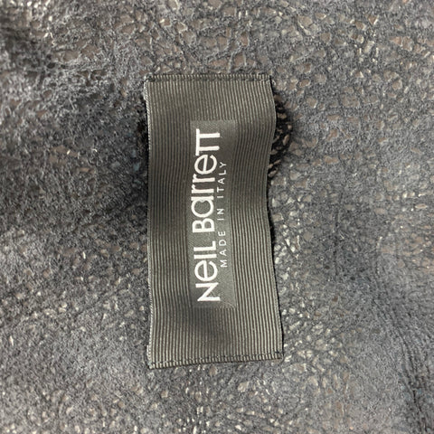 NEIL BARRETT Chaqueta con cremallera de piel de cordero texturizada negra talla L