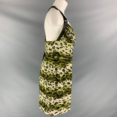 BURBERRY PRORSUM Spring 2011  Size 10 Green Black Silk Camouflage Leather Knee-Length Dress