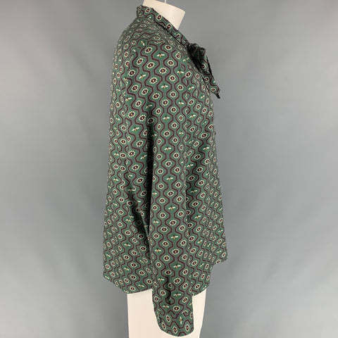 GUCCI Cambridge Size XL Green & Purple Pearl Eyes Print Cotton Button Up Long Sleeve Shirt