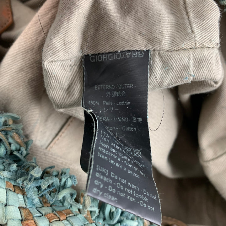GIORGIO BRATO Green Tan Woven Leather Tote Bag