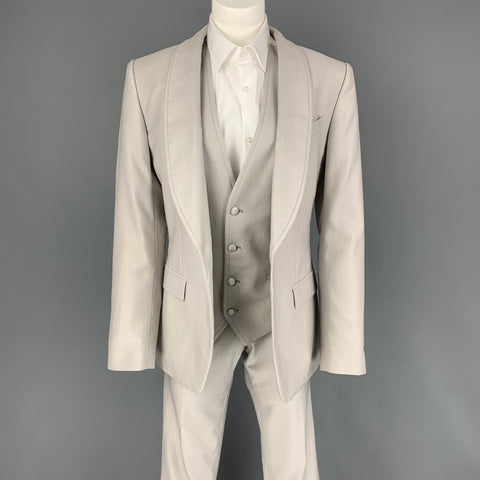 DOLCE & GABBANA Size 36 Regular Grey Wool Silk Shawl Lapel 3 Piece Suit