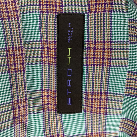 ETRO Size XL Green & Purple Glenplaid Cotton Button Down Long Sleeve Shirt