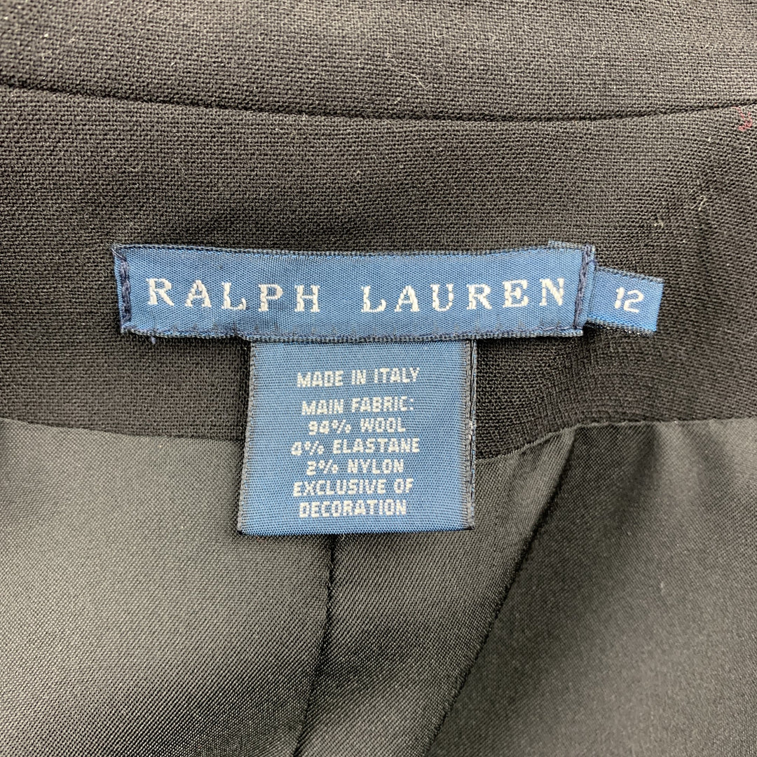 RALPH LAUREN Blue Label Size 12 Black Embroidered Wool Blend Western Blazer