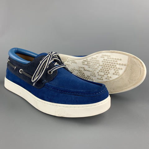 GIANVITO ROSSI Size 8 Blue Two Toned Suede Boat Lace Up Shoes