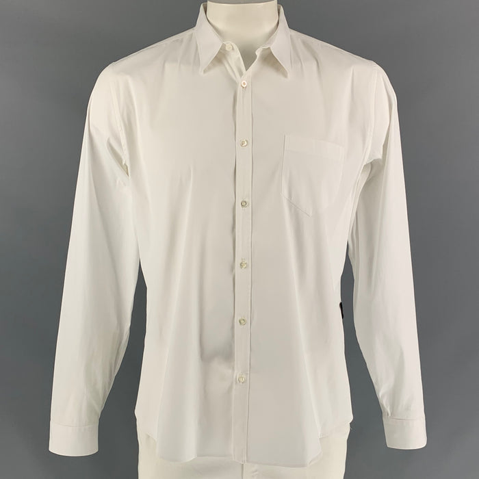 GUCCI ViaGIO Size XL White Poplin One Pocket Long Sleeve Shirt