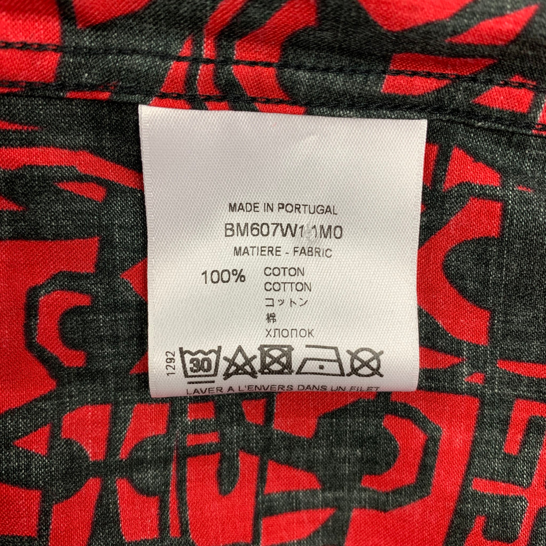 GIVENCHY Camisa Manga Corta Campamento Algodón Estampado Rojo Negro Talla L