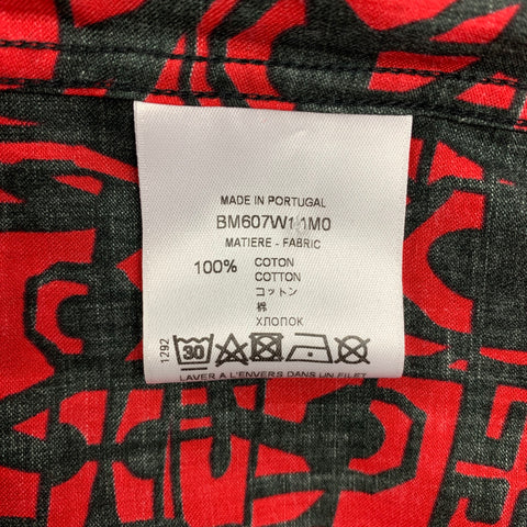 GIVENCHY Size L Black Red Print Cotton Camp Short Sleeve Shirt