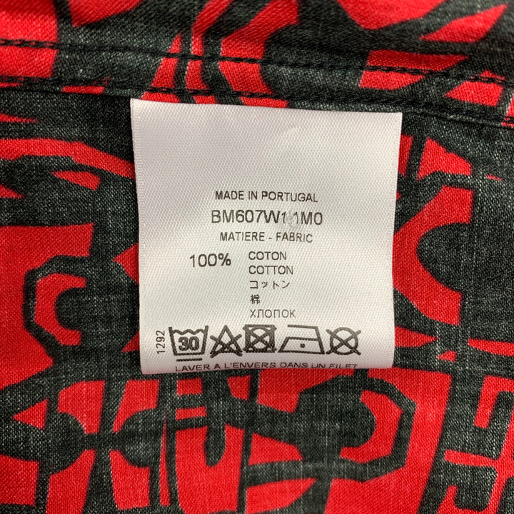 GIVENCHY Camisa Manga Corta Campamento Algodón Estampado Rojo Negro Talla L