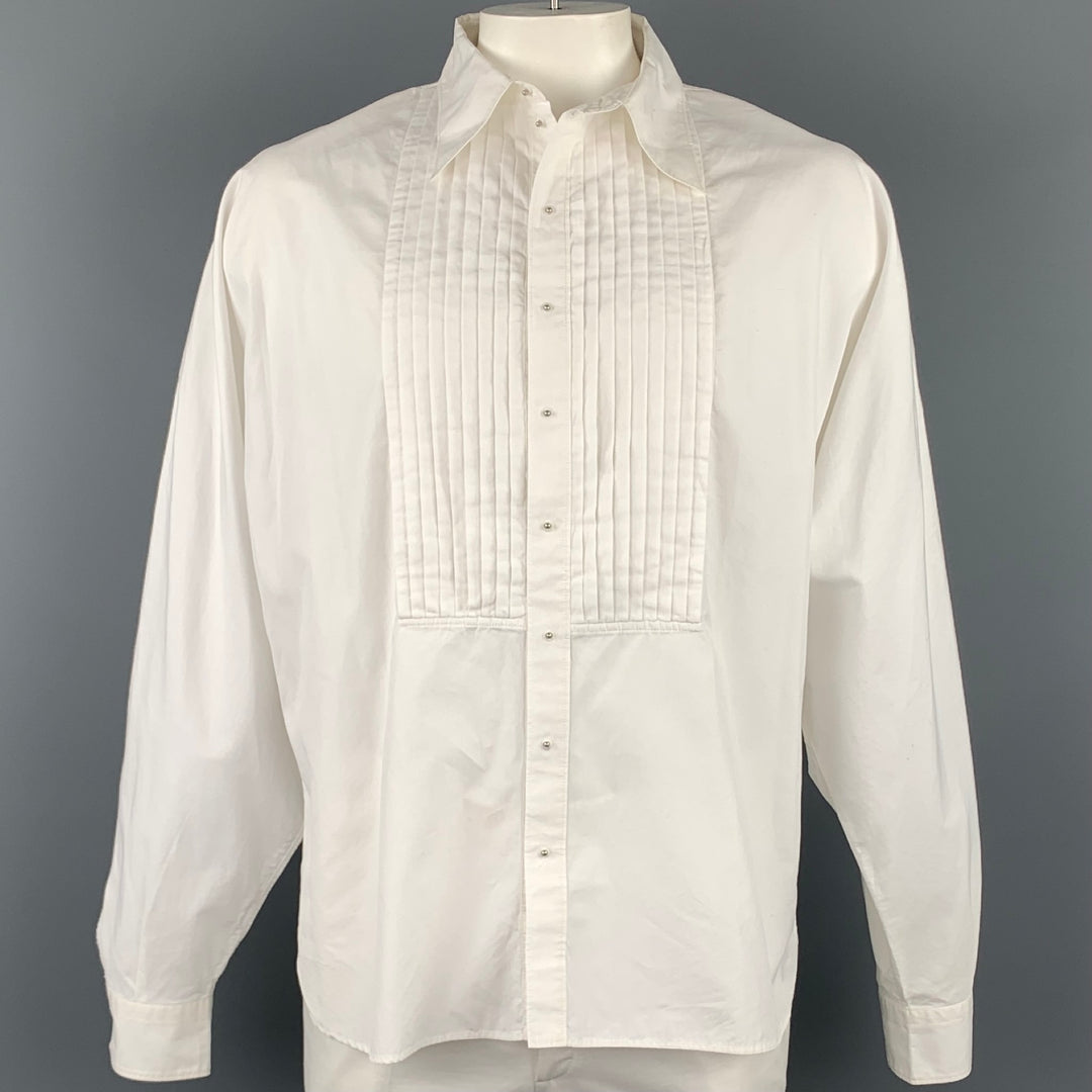 Vintage JEAN PAUL GAULTIER Size XL White Cotton Wing Sleeve Pleated Long Sleeve Shirt