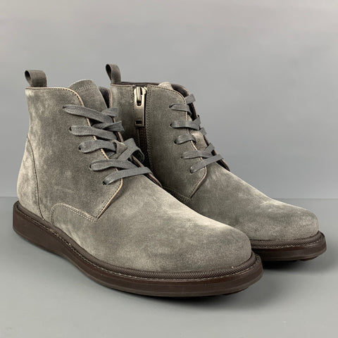JOHN VARVATOS Size 8 Grey Suede Lace Up Brooklyn Boots