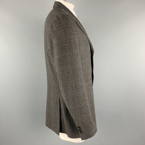 ETRO Size 42 Long Taupe Plaid Wool / Cashmere Tab Collar Sport Coat