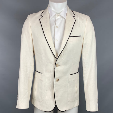 LORDS & FOOLS Size 38 Beige &  Black Woven Linen / Cotton Sport Coat