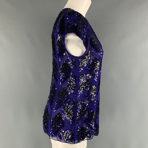 J.MENDEL Size 6 Purple Silk Cap Sleeves Dress Top