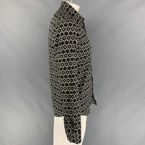 DRIES VAN NOTEN Size XL Black & White Circle Print Cotton Button Up Long Sleeve Shirt