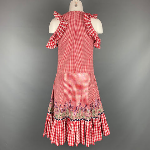 RAHUL MISHRA 2017 Talla XS Vestido con volantes plisados ​​bordados a cuadros rojos y blancos