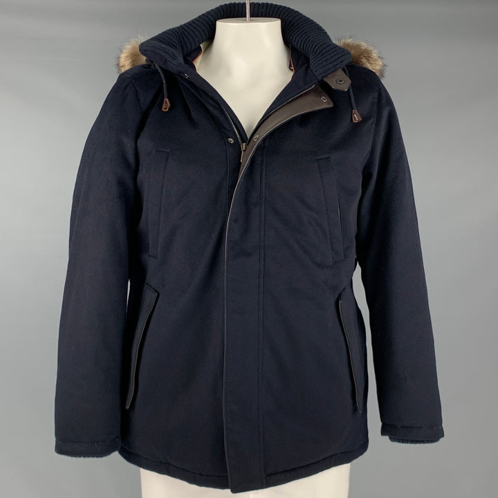LORO PIANA Size 42 Navy Cashmere Zip & Snaps Jacket