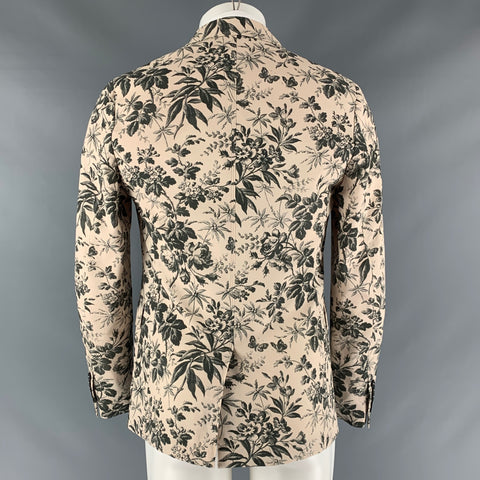 GUCCI Size 38 Cream Black Floral Cotton Single breasted Sport Coat