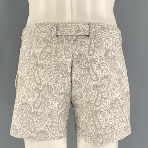 BLACK FLEECE Size 32 White Grey Paisley Cotton Belted Shorts