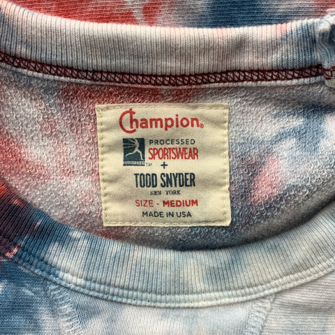 TODD SNYDER x CHAMPION Size M Blue & Red White Tie Dye Cotton Crew-Neck Sweatshirt