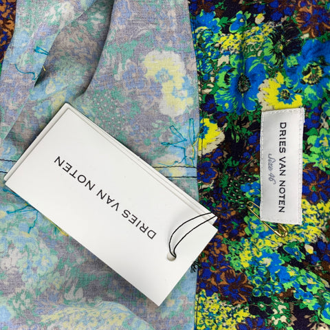 DRIES VAN NOTEN S/S 20 Size XS Green & Blue Beaded Viscose Button Up Long Sleeve Shirt