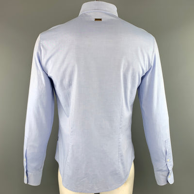 JUST CAVALLI Size XL Light Blue Embellishment Cotton Button Up Long Sleeve Shirt