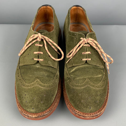 BRUNELLO CUCINELLI Taille 9 Chaussures à lacets en daim olive avec bout d'aile