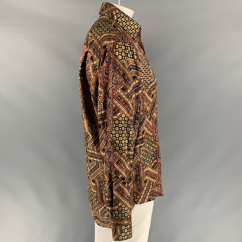 GIORGIO'S PALM BEACH Size L Brown & Gold Print Silk Button Up Long Sleeve Shirt