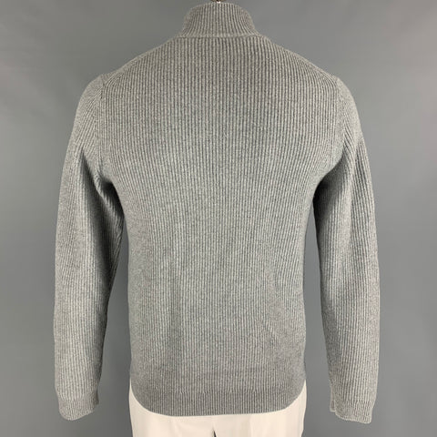 THEORY Size L Grey Ribbed Cashmere Wool Zip Up Cardigan