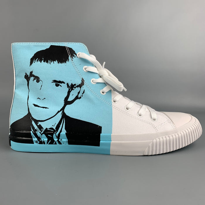 CALVIN KLEIN 205W39NYC Size 12 White & Blue Iconic Warhol Graphic Canvas High Top Sneakers