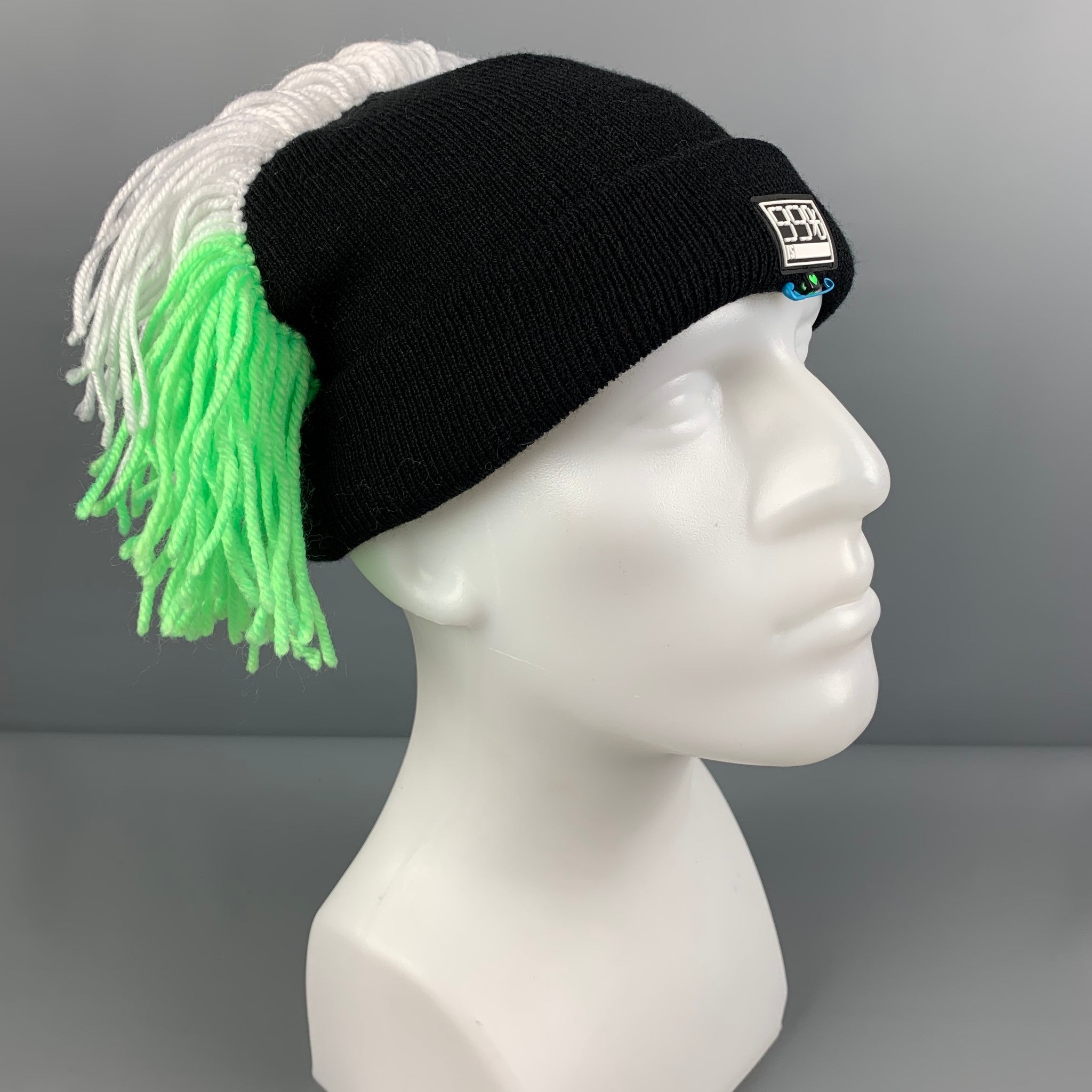 99 PERCENTIS Black Multi-Color Acrylic Fringe Beanie