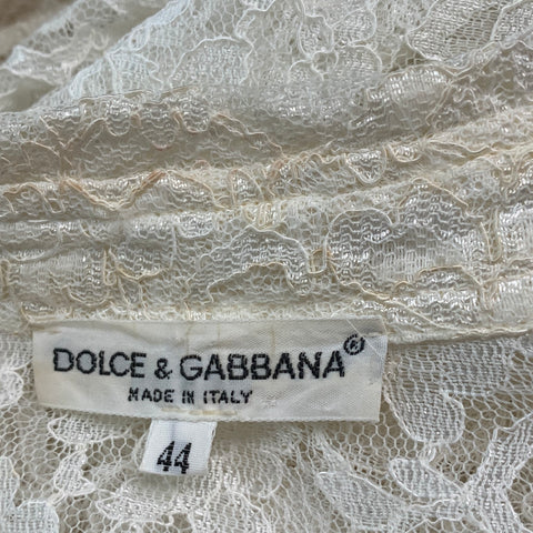 DOLCE & GABBANA Size M Beige Viscose Nylon Lace Button Up Shirt