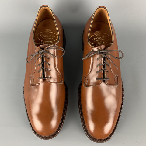 CHURCH'S Size 10 Tan Leather Contrast Stitch Leather Soles Lace Up Shoes