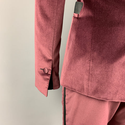 JUST CAVALLI Size 4 Burgundy & Black Velvet Pants Tuxedo Suit