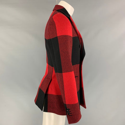 MOSCHINO Size 38 Red Black Checkered Polyamide Blend Jacket