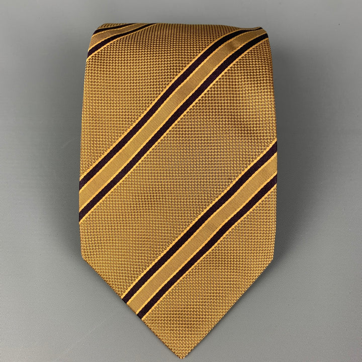 BRIONI Gold Black Diagonal Stripe Silk Tie