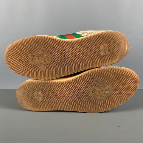 GUCCI Size 10.5 Tan Green & Red Distressed Canvas High Top Sneakers