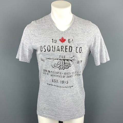 DSQUARED2 Size M Grey Heather Cotton Blend V-Neck T-shirt
