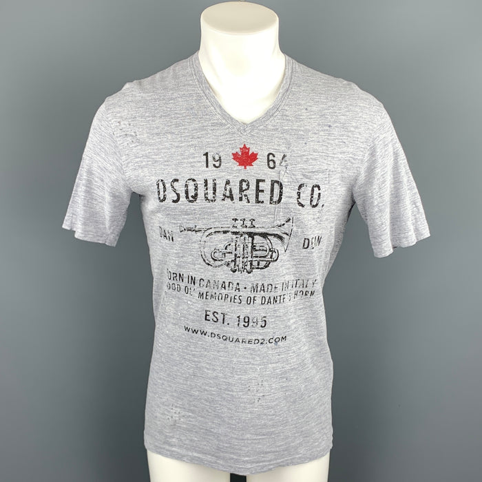 DSQUARED2 Talla M Camiseta de mezcla de algodón gris jaspeado con cuello en V