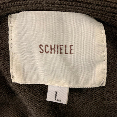 SCHIELE Size L Brown Solid Wool Buttoned Cardigan