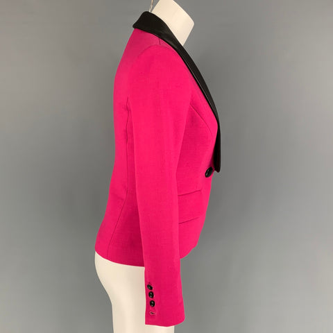 MILLY Size 0 Fuchsia Black Polyester Wool Jacket Blazer