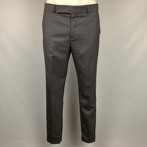 PAUL SMITH Size 42 Blue & Brown Checkered Wool Notch Lapel Suit