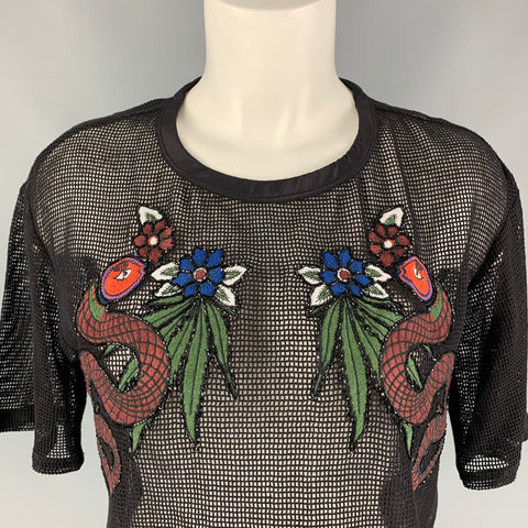 SANDRO Size S Black Mesh Cotton Crew-Neck Casual Top