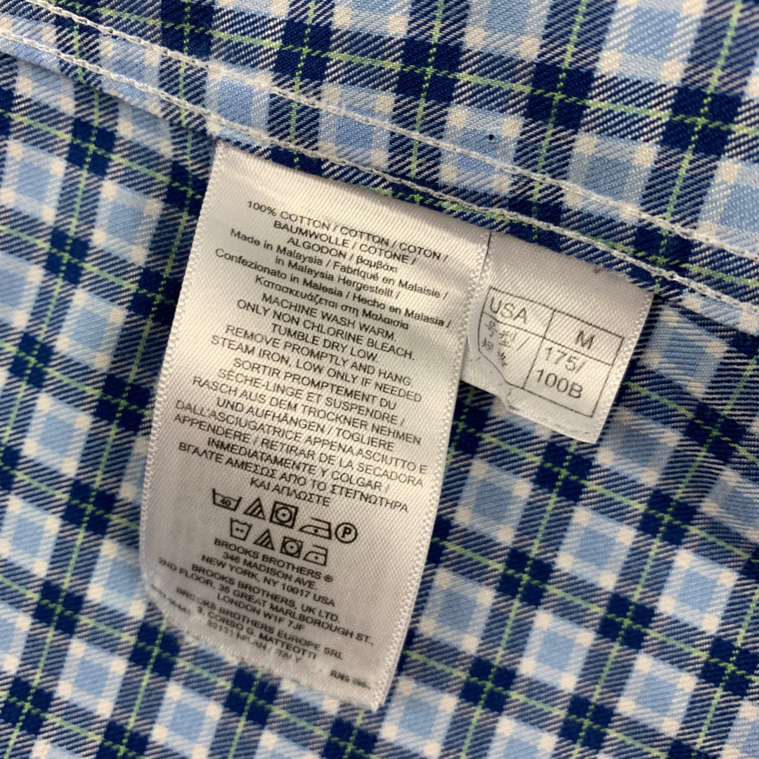 BROOKS BROTHERS Taille M Bleu Vert Plaid Coton Boutonné Chemise à manches longues
